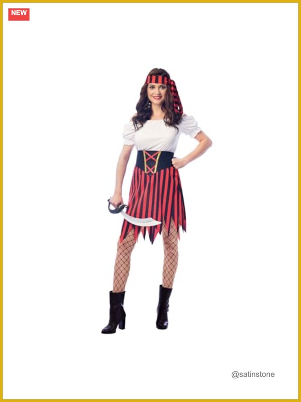 Women's Pirate Costume Dress Belt Headpiece Modest Halloween Outfit